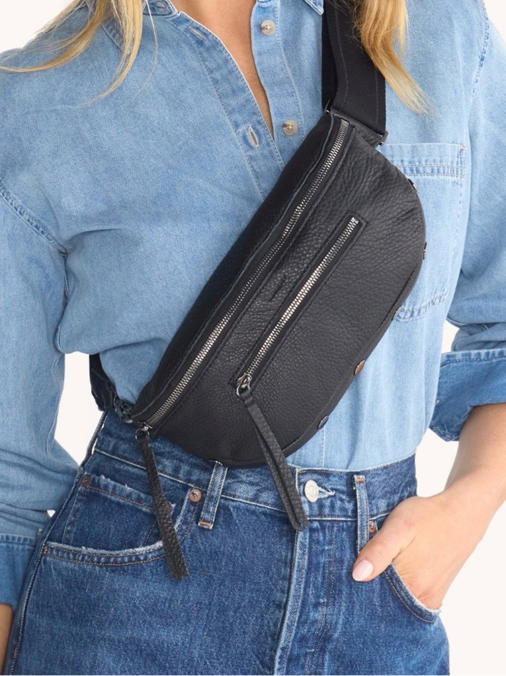 Hammitt Black Leather Crossbody Belt Bag